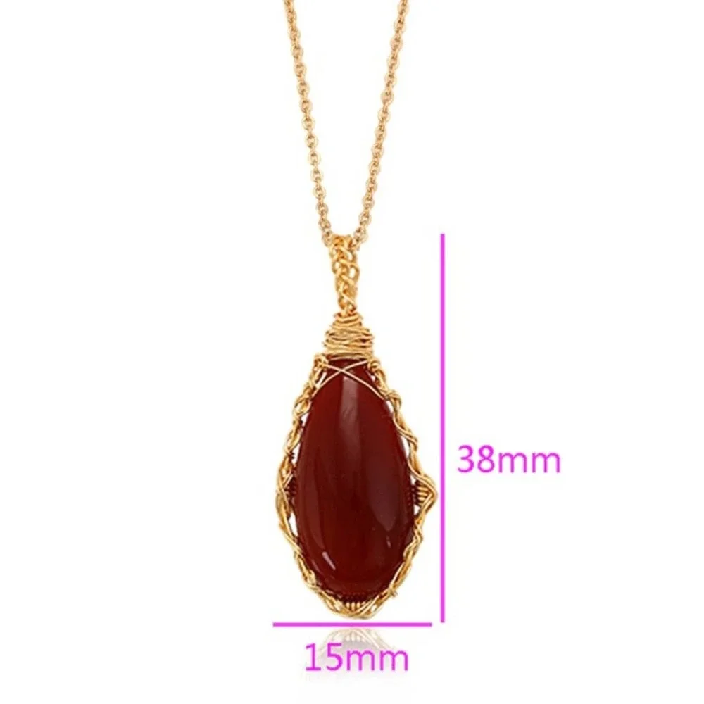 Natural Red Onyx Teardrop Handmade 18k Gold Plated Necklace - Picture 2 of 7